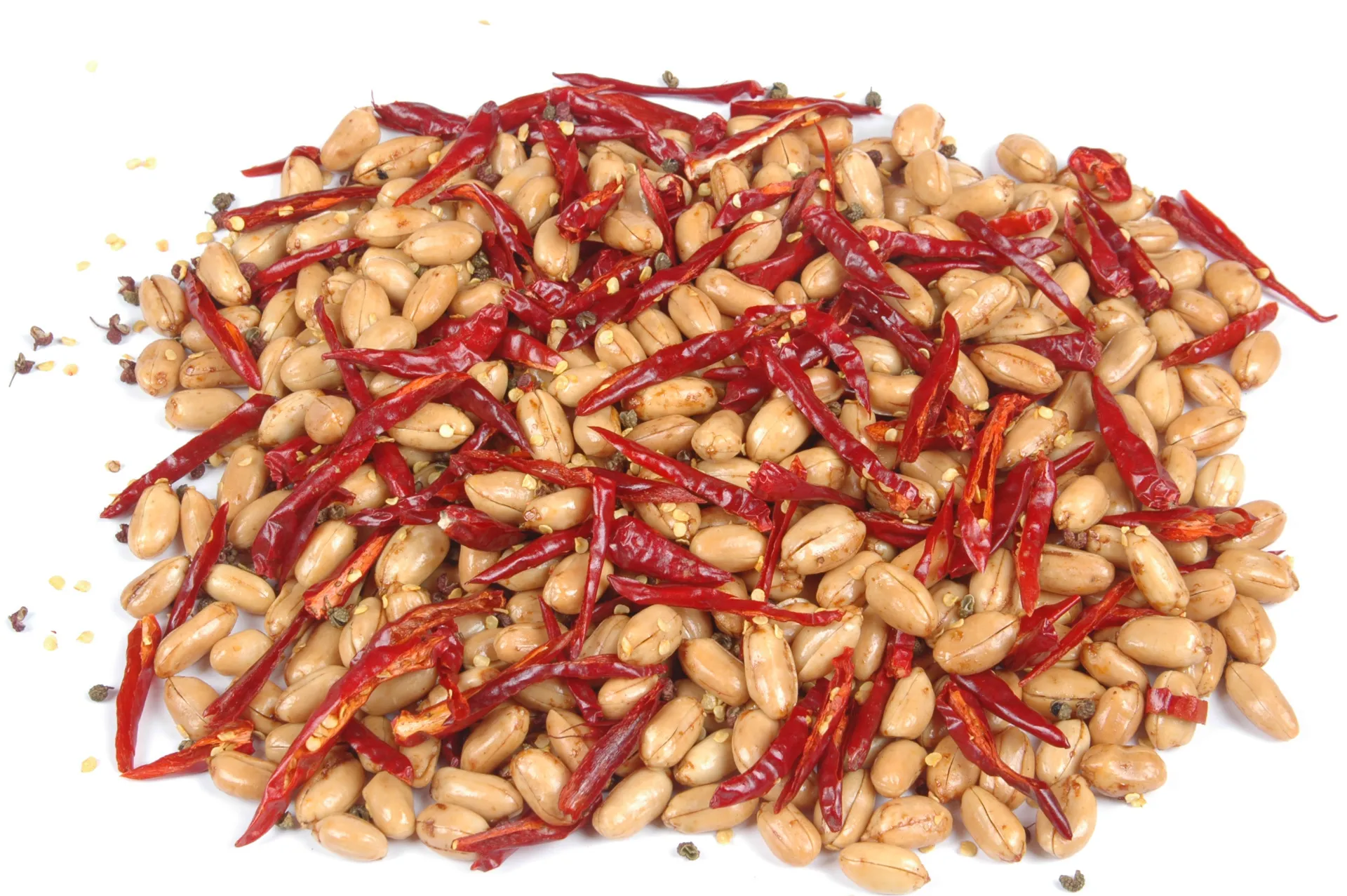 Spicy peanuts with dried chilies and Sichuan peppercorns - a beloved snack in Sichuan and Hunan cuisine